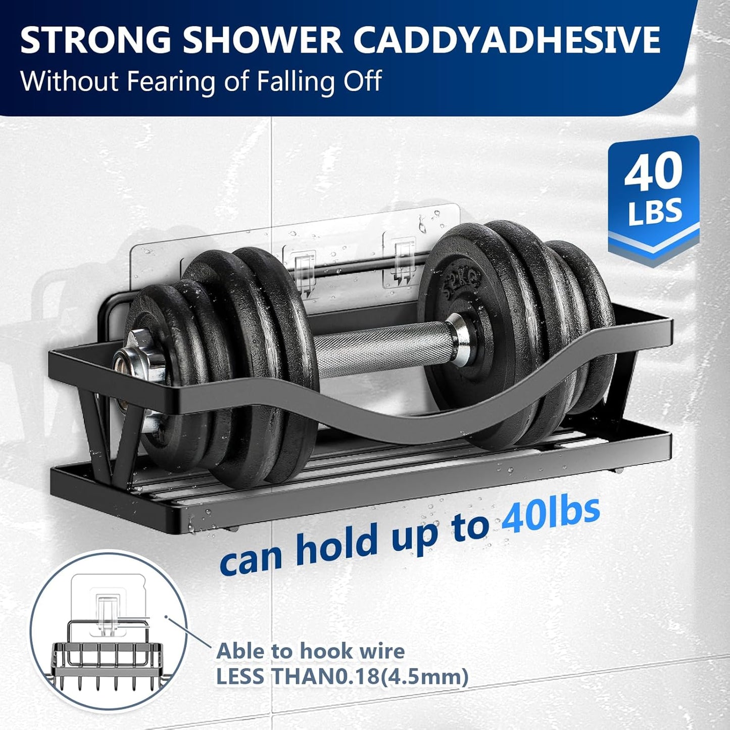 14 Pack Shower Caddy Replacement, Strong Adhesive Flat Hooks, Clear Waterproof Shower Shelf Strips for No Drilling