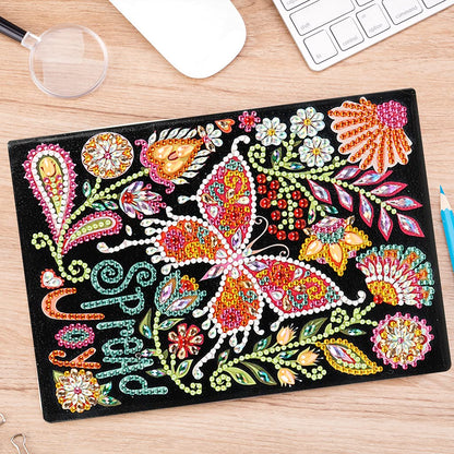 5D Diamond Art Painting Notebook Kits Spread Joy Butterfly Cover Leather DIY Special Shaped Journal Sketchbook Cross Stitch Diamond Art Hardcover Dairy Book Festival Birthday Gift 8.27x5.71IN