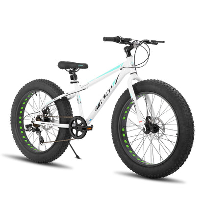 HH HILAND 26 Inch Kids' Bicycles Fat Tire Mountain Bike for Boys and Girls, 7-Speed, Dual-Disc Brake, Kids Beach and Snow Bicycle White