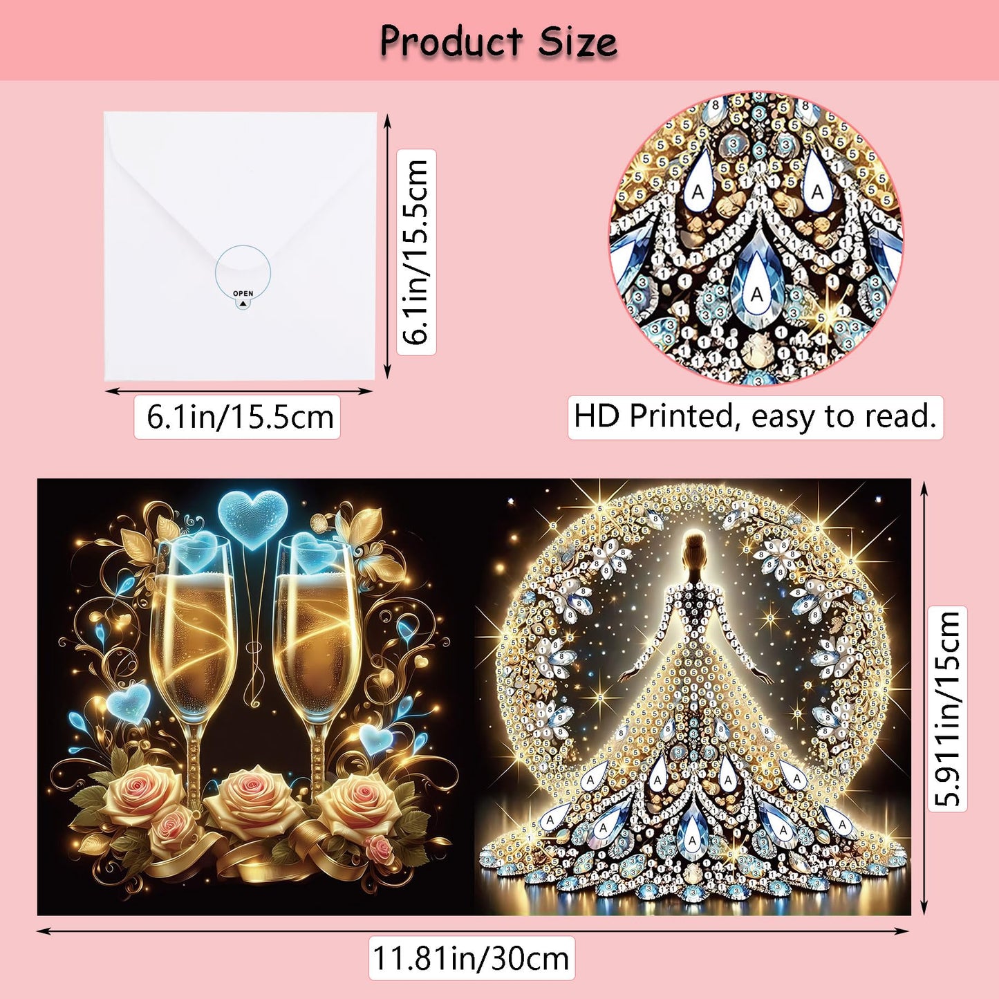 Muzagroo Art DIY Diamond Art Weding Blessing Cards Kits for Adults Diamond Painting Greeting Cards with Envelopes for Beginners Gem Art Cards 8PCS (Wedding)