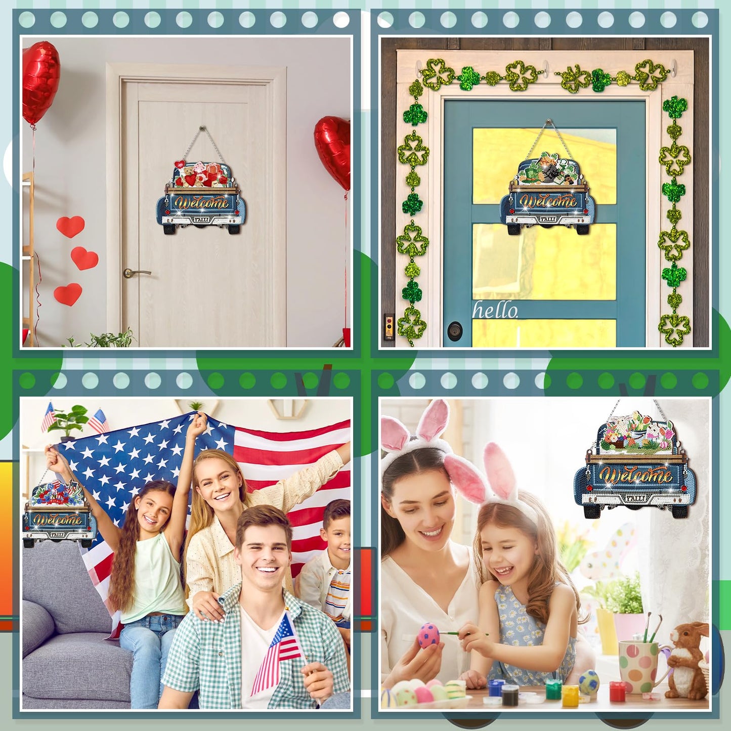 Burbell 21 Pcs Interchangeable Diamond Painting Welcome Sign for 4th of July Front Door Diamond Painting Truck Decor Interchangeable Seasonal Welcome Sign for Graduation DIY Wall Window Farmhouse