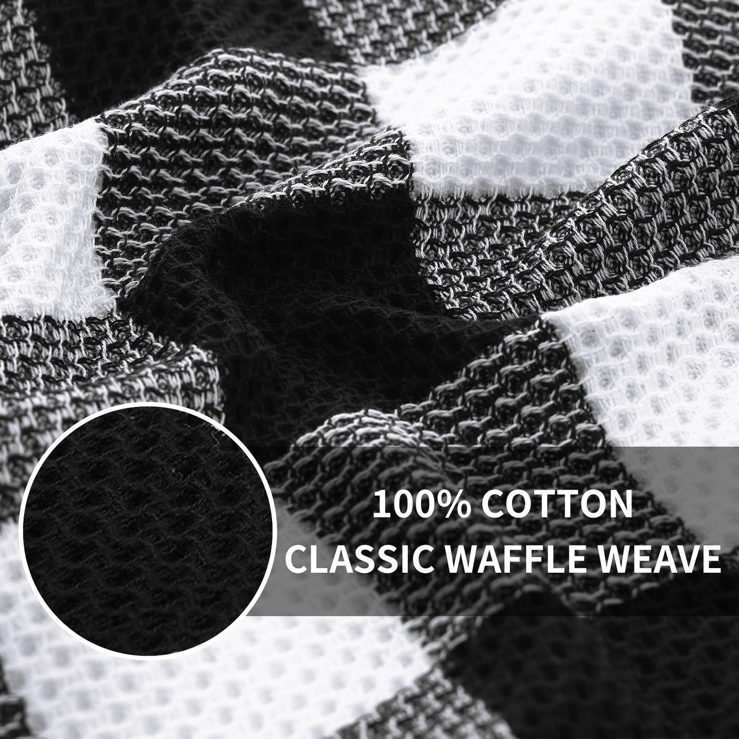 Homaxy Kitchen Towels and Dishcloths Set, 12 x 12 and 13 x 28 Inches, Set of 8 100% Cotton Waffle Weave Check Plaid Kitchen Dish Towels, Super Soft and Absorbent Dish Cloths, White & Black