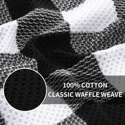 Homaxy Kitchen Towels and Dishcloths Set, 12 x 12 and 13 x 28 Inches, Set of 8 100% Cotton Waffle Weave Check Plaid Kitchen Dish Towels, Super Soft and Absorbent Dish Cloths, White & Black