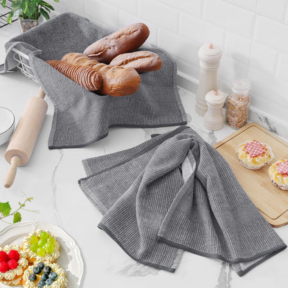 Homaxy Premium Kitchen Towels(18”x 28”, 6 Pack), Large Cotton Kitchen Hand Towels, Flat and Terry Dish Towels, 380 GSM Highly Absorbent Tea Towel Set with Hanging Loop, Grey