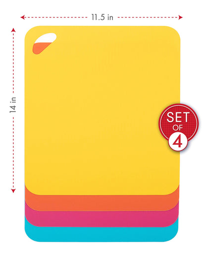 Dexas Heavy Duty Cutting Board Grippmat, Flexible Cutting Boards for Kitchen, Set of 4, Non Slip Plastic Board Cutting Mat 11.5 by 14 inches, Bright Blue, Yellow, Orange and Pink Set Kitchen Gadgets