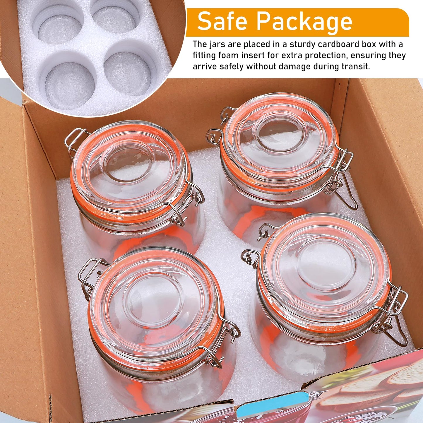 Encheng 32 oz Wide Mouth Mason Jars with Airtight Hinged Lids, Large Glass Jar with Lid for Pickling, Fermentation, Canning, Food Storage – Set of 4 Glass Storage Containers