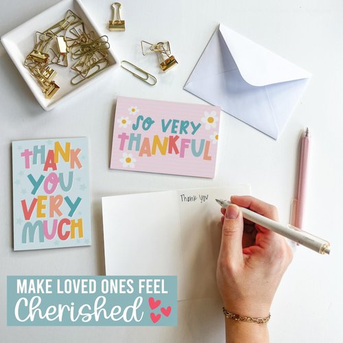Hadley Designs Bulk Thank You Cards with Envelopes - 54 Kids Thank You Cards For Teachers, Cute Thanks Blank Cards and Envelopes, Fun Appreciation Note Card for Birthday, Baby Shower & Small Business