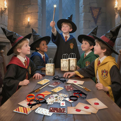 HandTool 100pcs Wizard Party Favors, Birthday Party Supplies Including Wizard Glasses, Wand Pencils, Lightning Tattoos, Envelope card, Magic Birthday Decorations Gifts Classroom Rewards for Kids
