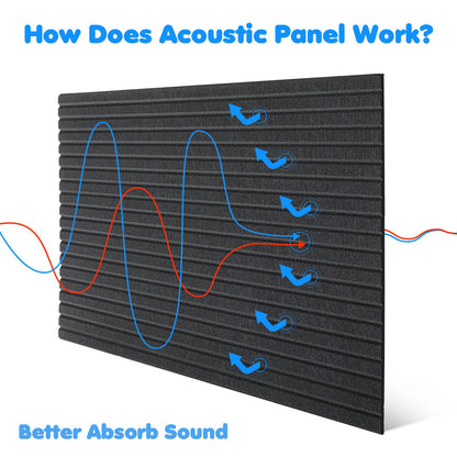 10 Pack 47x24 Inch Acoustic Wall Panels, Large Self Adhesive Sound Absorbing Panels for Home, Bedroom, Gaming Room, Studio & Office, High Density Noise Dampening Wall Decor for Echo Reduction, Black