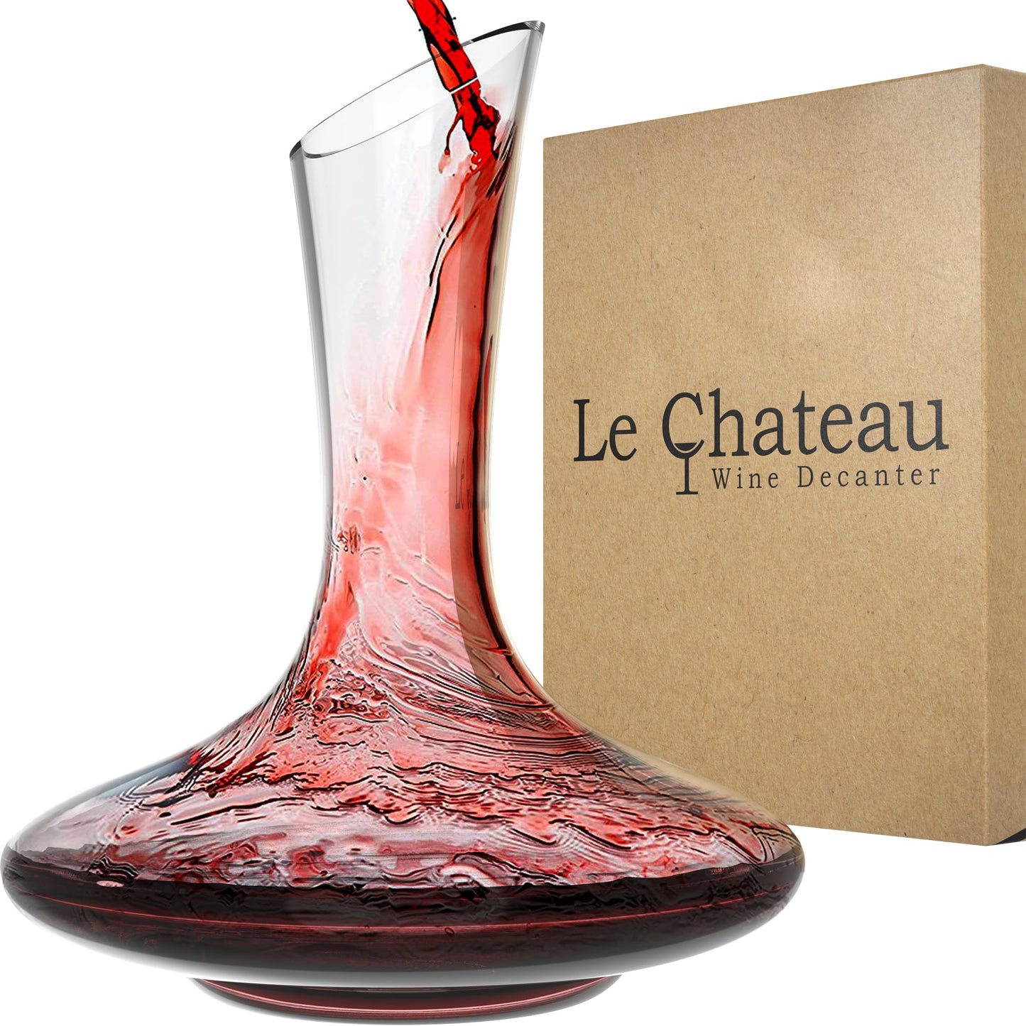 Le Chateau Large Elegant Crystal Wine Decanter with Aerator – 750ml Glass Decanter – Hand-Blown Lead-Free Clear Glass Carafe with Aerator – Hand Held Gifts Red Wine Accessories/for Wine Lovers
