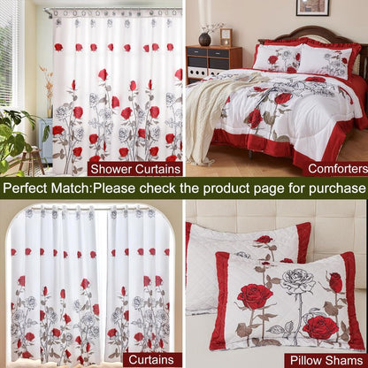 EVENHUG Quilt Queen Size Red Rose Bedding Set Floral Bedspread Lightweight Reversible Bed Cover with 2 Pillow Shams for All Seasons 3 Pieces (92"X96")