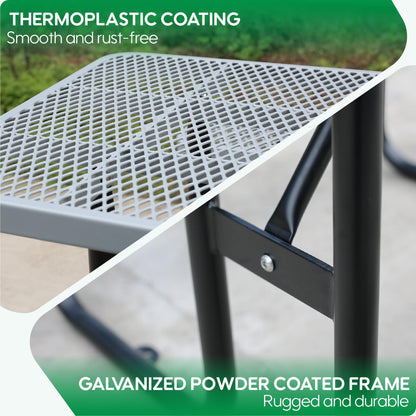 4FT Metal Picnic Tables for Outdoors, Commercial Rectangular Picnic Table and Bench Set for Outside, Patio, Garden, Backyard, Porch, Surface Mount, Grey