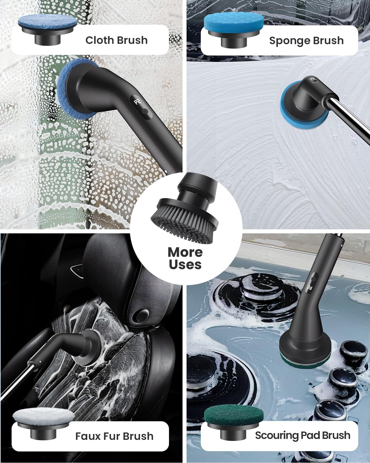 Leebein Electric Spin Scrubber, 2026 Upgraded Cordless Cleaning Brush Bathroom Scrubber, IPX7 Waterproof Electric Scrubber with 7 Brush Heads, Extendable Long Handle Power Scrubber for Bathtub Floor