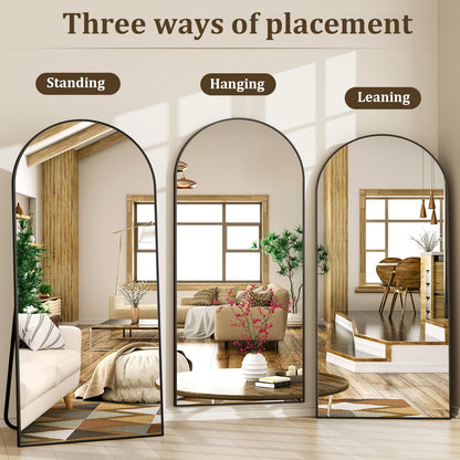 XRAMFY 86"x40" Arched Full Length Mirror Floor Mirrors with Aluminum Alloy Frame Free-Standing Wall Mounted Floor Mirrors or Large Dressing Mirror, Black Mirror Full Length