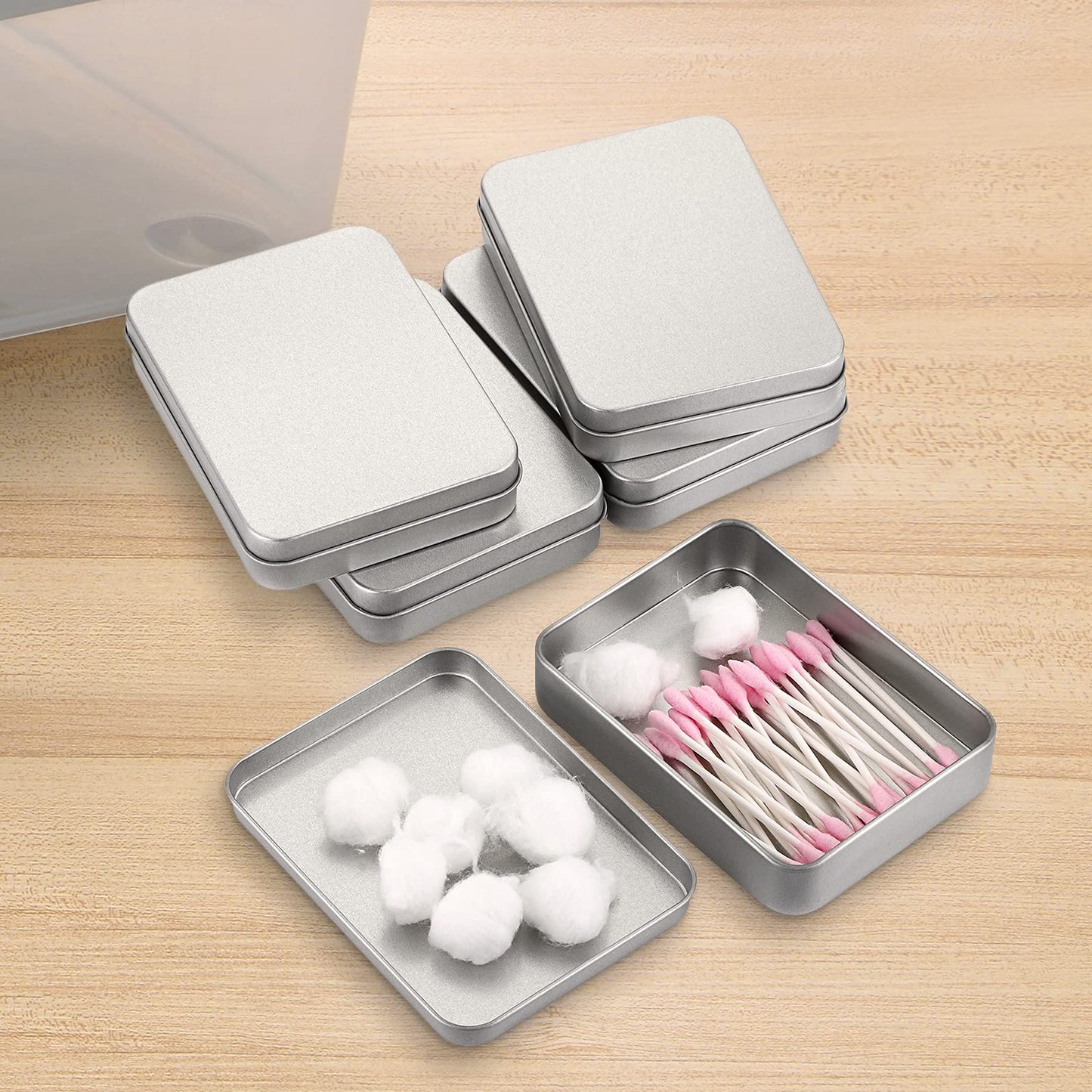 JUXYES Pack of 12 Rectangular Storage Tins Box With Lid, Metal Silver Empty Tins Box Containers Mini Storage Box Organizer For Candles Candies Gifts Balms, 4.5 x 3.14 x 1 Inch