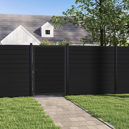 Mondaria Aluminum Privacy Fence Gate, 6ft(H) x 4ft(W) – Outdoor Privacy Fence Gate with Metal Frame and Knob Kits, Black (Without Post)