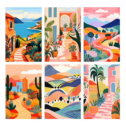 Amaieuin 6 Pack Landscape Paint by Numbers Kit for Adults Beginner, Number Painting for Adults,Easy Adult Paint by Numbers for Home Decor Gift 12x8in