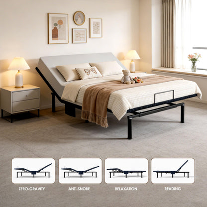 Zhumeiling Patented Design Full Adjustable Bed Frame, Ergonomic Electric Foldable Bed Base with Wireless Remote, Head and Foot Incline, Zero Gravity& Anti-Snore, Ideal for Small Spaces & Elderly Use