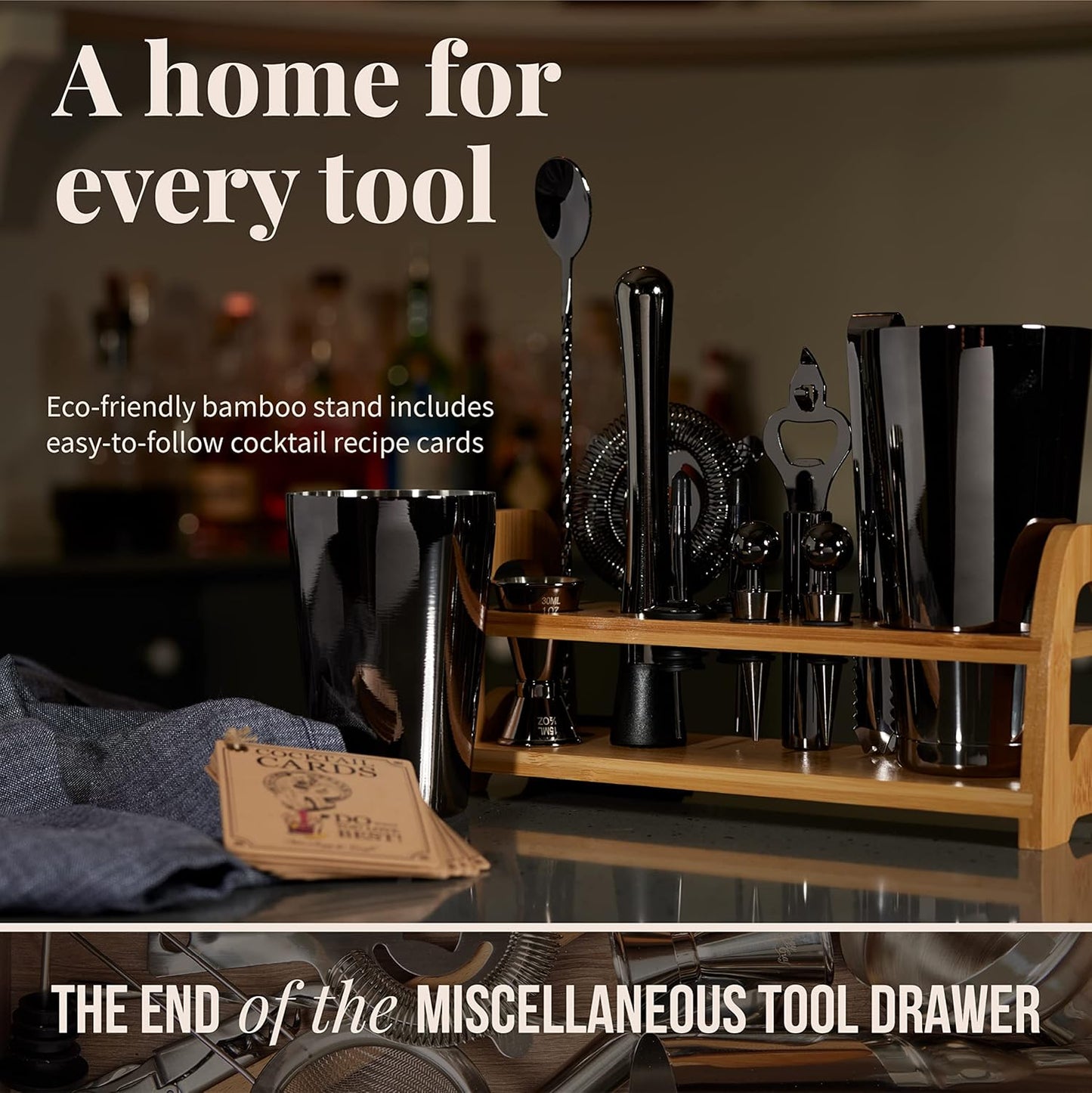 13 Set Mixology & Craft Bartender Kit - Piece Including Stainless Steel Cocktail Making with Bar Stand & Boston Shaker