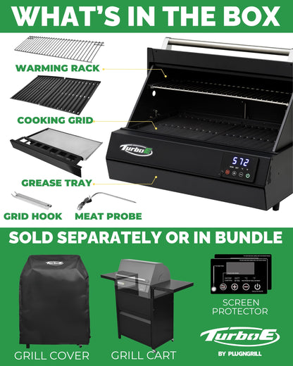 PlugNGrill Turbo E XL Electric Grill, 1700W Infrared, Warming Rack and Probe, Apartment Friendly