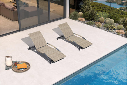PURPLE LEAF Patio Chaise Lounge Chair Set of 2 Wicker Adjustable Recliner Tanning Chair for Outdoor Pool Beach Poolside Sunbathing Lounger Beige