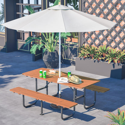 72" Rectangular Outdoor Picnic Table for 6 Person,Heavy Duty Wooden Dining Set with Built-in Benches, 1.97" Umbrella Hole, Waterproof&Corrosion-Resistant, Ideal for Garden, Backyard, BBQ,Courtyardfa
