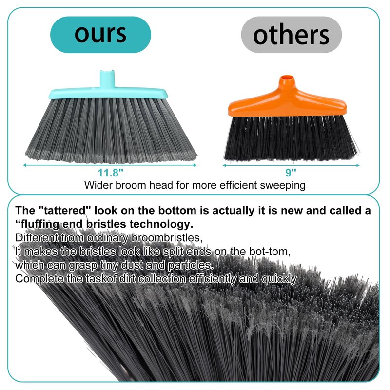 Michao Upgrade Broom and Dustpan Set, Silicone Broom,Long Handle Broom with Upright Standing Dustpan, Squeegee - Broom for Indoor Cleaning 2+1,for Indoor Outdoor,Smooth Floors, Rugs (Green-Grey)