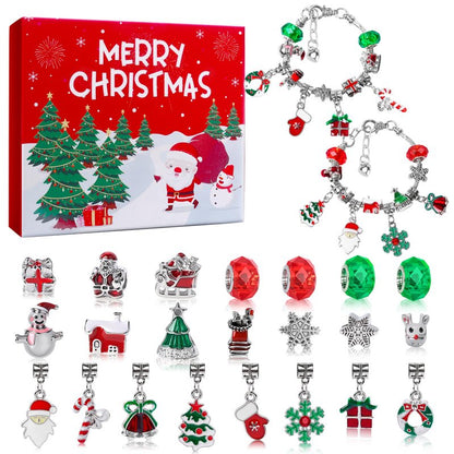 Christmas Advent Calendar Bracelets 2026 for Girls, 24 Days Xmas Countdown DIY Jewelry Kit with 22 Charm Beads and 2 Adjustable Bracelets Gift for Kids Teens Women