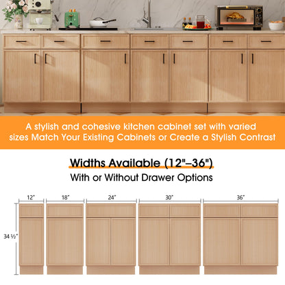 WelFurGeer White Oak Base Cabinets with Soft Close Drawers, Narrow Frame Shaker Style, Solid Wood Face Frame RTA Kitchen Cabinets, Modern Kitchen Cabinets for Kitchen, Laundry, Garage Storage