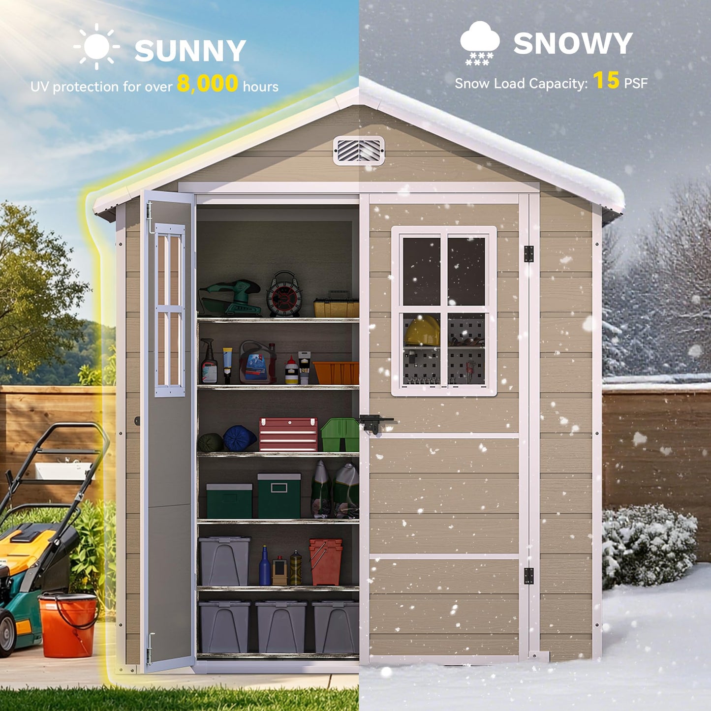 DWVO Outdoor Storage Shed 6x4.4ft Plastic Garden Tool Shed with 2 Vision Windows, Double-Wall Outside Shed for Mower Lawn, Garden Tool for Backyard Lawn Patio, Lockable