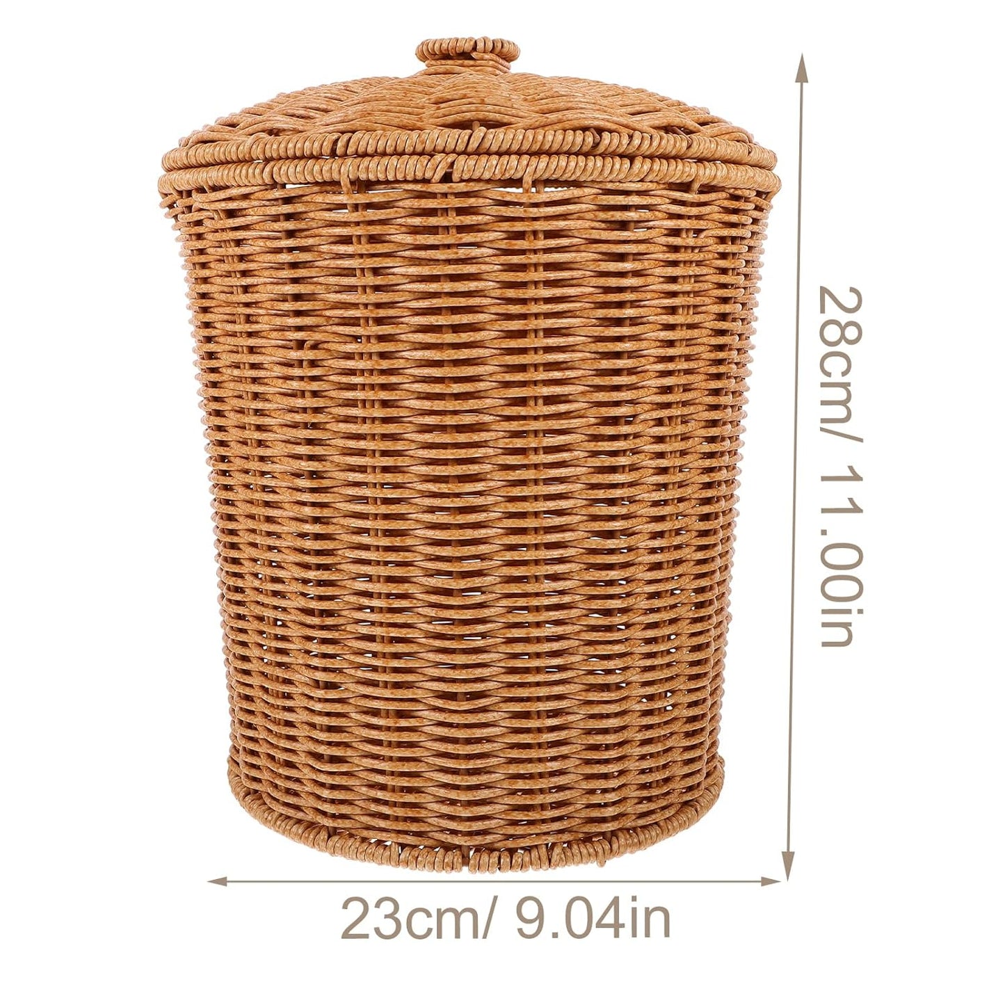 VICASKY Wicker Storage Basket with Lid, Dirty Clothes Container, Rattan Waste Basket, Bedroom Trash Can