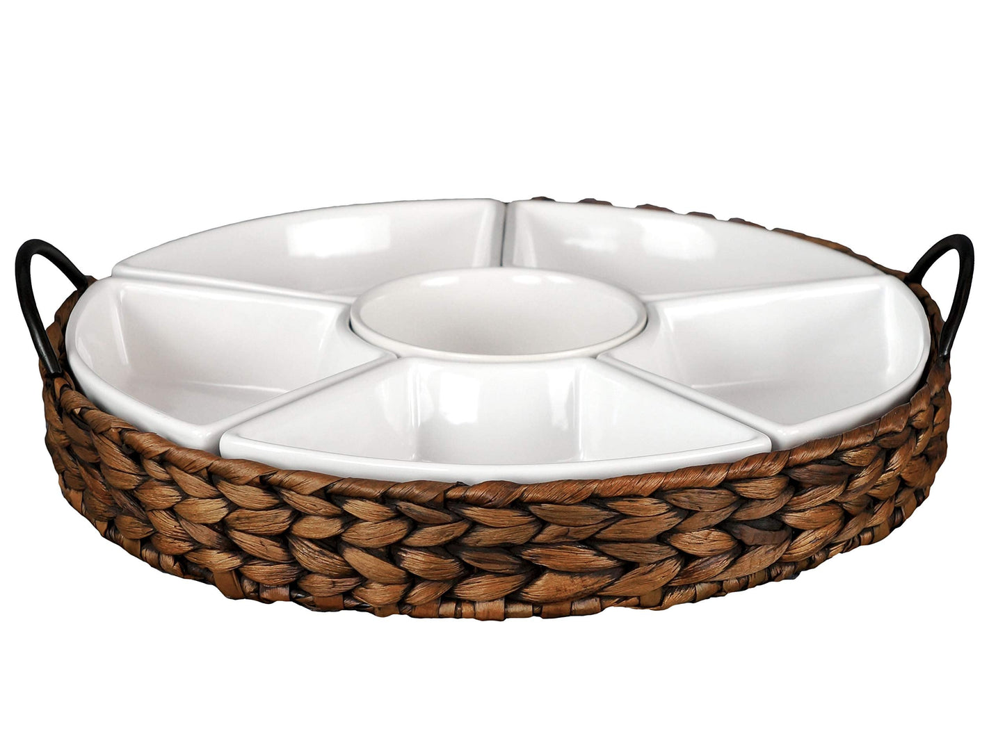 Serving Tray and Serving Dishes, RANDEFURN 7-Set Gold Platters for Parties,15.5 x 15.5 inches, Divided Serving Trays & Platters, Portable Handle,Gold