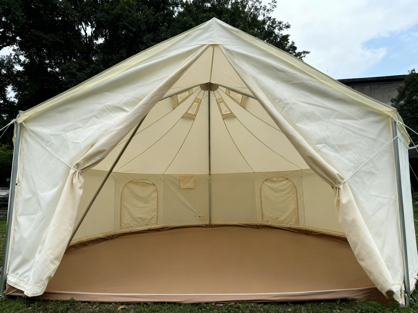 DANCHEL OUTDOOR B6 Luxury Glamping Wall Tent w/Stove Jack, No Center Pole, Higher Side Wall, 900D Flame Retardant Oxford for 4 Season 6-7 Person Family Yurt Cabin Glamping Camping,5m/16.4ft