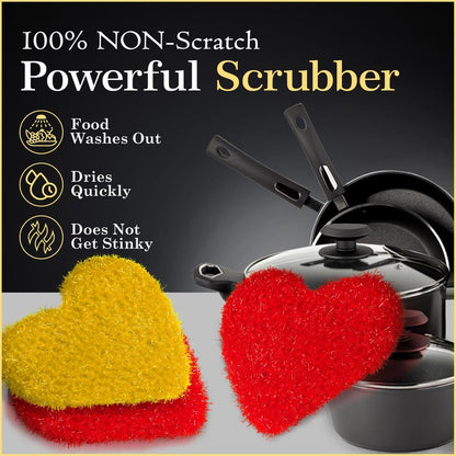 Dish Scrubber–Long Lasting, Non-Scratch, Odorless & Reusable Cookware Scrubber for Kitchen, Bathroom, and Floor–Big & Durable Alternative to Rags & Sponges, Heart Shape (3PK)