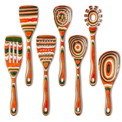 Gudamaye Pakkawood 7-Piece Red Wooden Cooking Utensils, Wooden Spoons for Cooking,Wooden Spoon Set, Wooden Kitchen Utensil set, Pakkawood kitchen Utensils for Serving, Bridal Shower Gifts