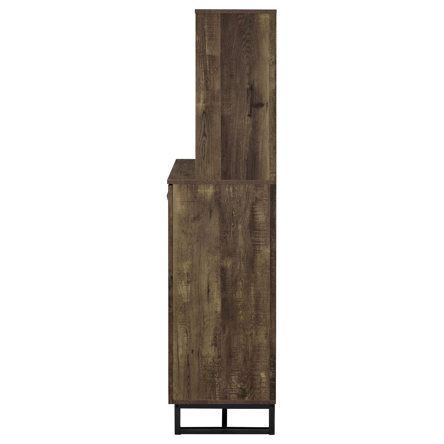 Coaster Home Furnishings - Mendoza - Wood & Metal 2-Door Home Bar Cabinet - Wine Storage with Herringbone Pattern & Stemware Rack - Farmhouse - Dining Room & Home Bar - Rustic Oak - 182082