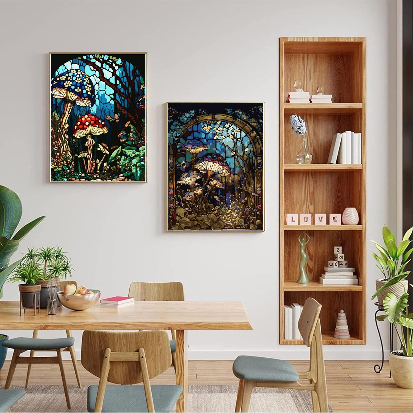 JULOUYN 2 Pack Paint by Numbers Kit for Adults Beginner, Forest Mushroom DIY Canvas Art Kit with Brushes & Acrylic Paints for Home Decor 16x20 in