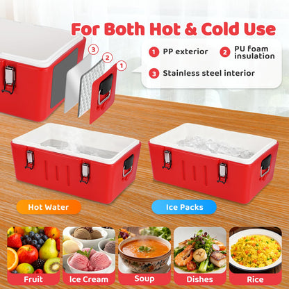 Tragaomx Insulated Food Pan Carrier Cold/Hot Food Buffet Server 27Qt Storage Box with Clear Lids Buckles Warmer Box for Catering Restaurant Buffet