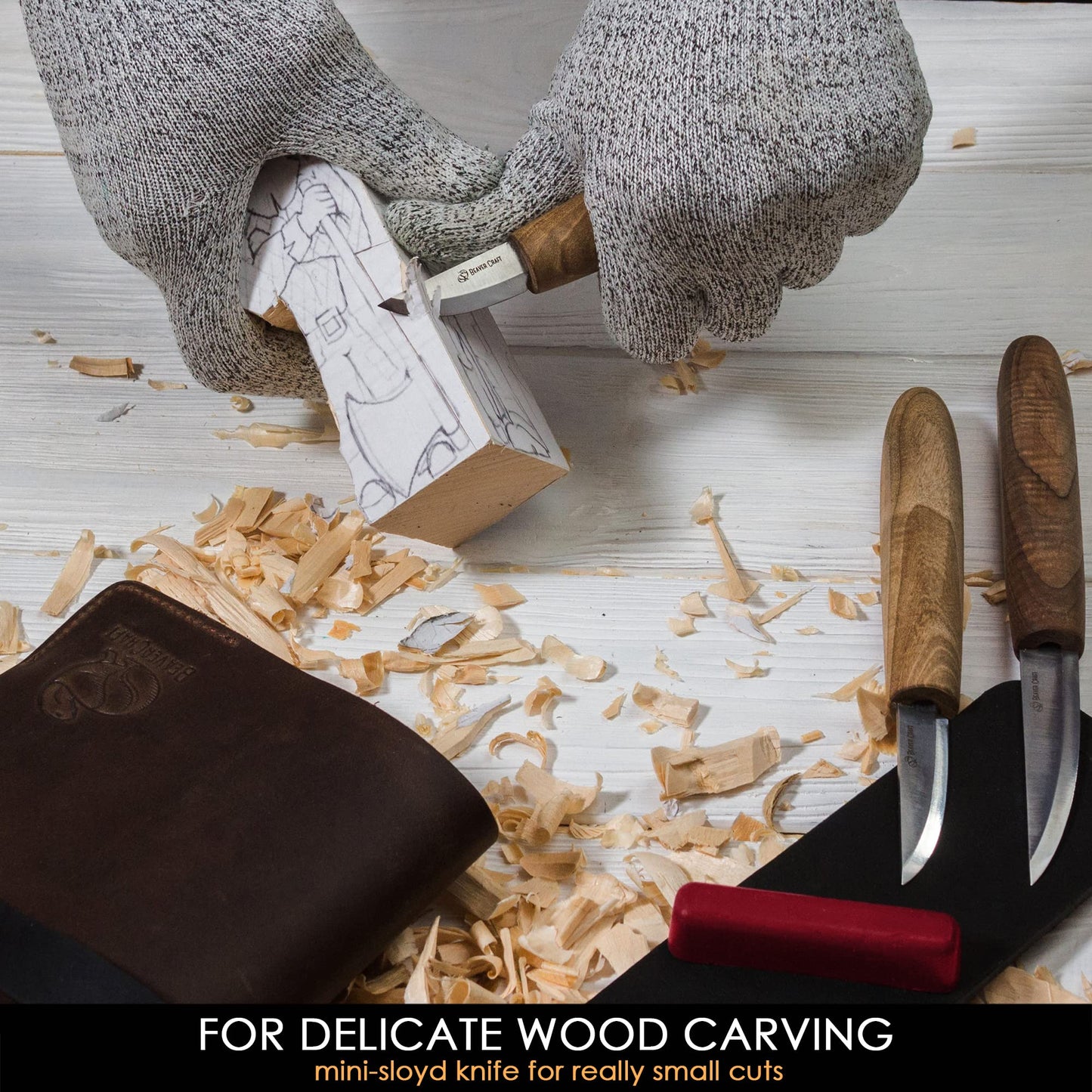 BeaverCraft Deluxe Wood Carving Kit with 3pcs High‑Carbon Steel Sloyd Knives S19x – Whittling Knife Set with Walnut Handles, Leather Tool Roll & Leather Strop, Polishing Compound – Wood Carving Tools