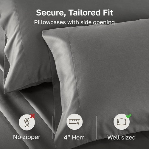 California Design Den King Pillow Cases - Soft & Silky 500 Thread Count 100% Cotton Sateen, Dark Gray | Set of 2