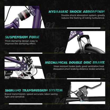 MarKnig 26 Inch Adult Folding Bikes/Mountain Bikes, 21 Speeds Mountain Bicycles with Full Suspension, Dual Disc Brake, High Carbon Steel Frame, Foldable Bike for Men/Women/Teen, HM-Purple