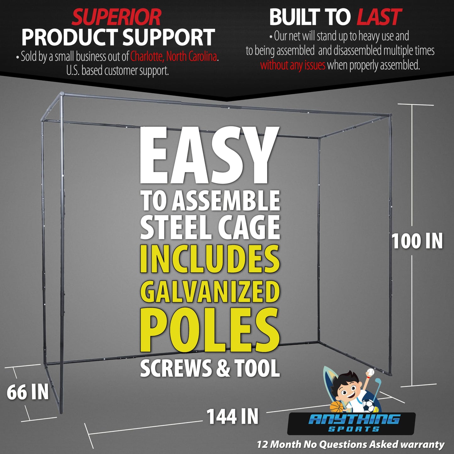 Complete Golf Simulator Enclosure Package – 4K-Ready Impact Screen with Blackout Cage, Projector Mount, Frame Poles, Side Shank Nets | Indoor & Garage Practice | Easy Setup | 12-Month Warranty