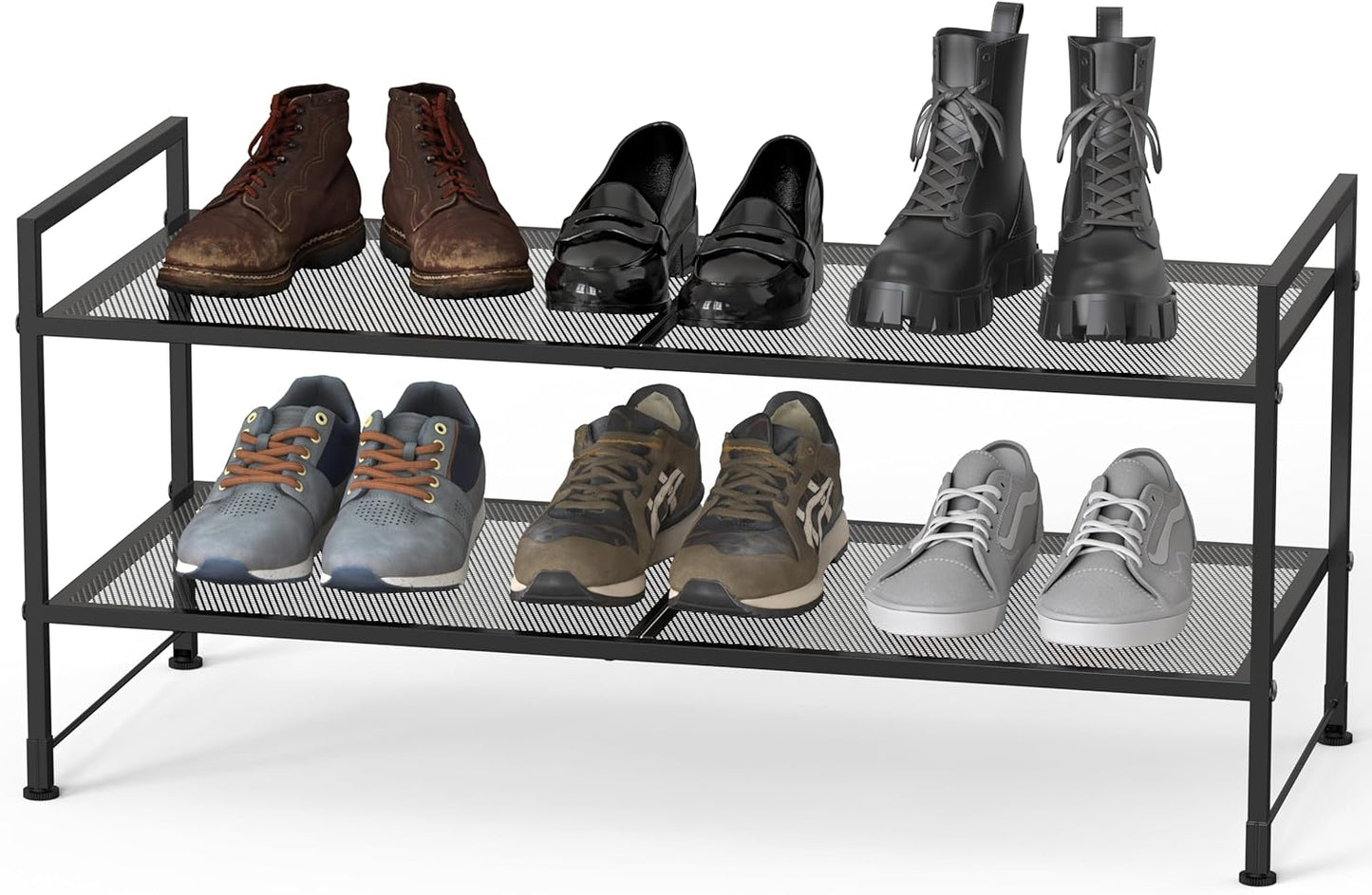 2-Tier Simple Houseware Stackable Mesh Shoe Rack, Black