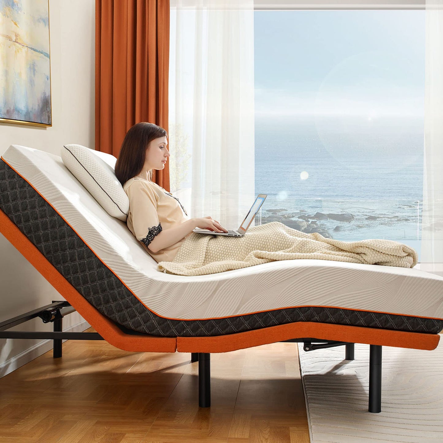 ESHINE Adjustable Bed Frame Queen - Easy to Install in 5 Minutes, Adjustable Bed for Massage, Zero Gravity, Under Bed Lights, Wireless Remote, Foot&Head Incline, Smart Bed, 3000 Premium Series
