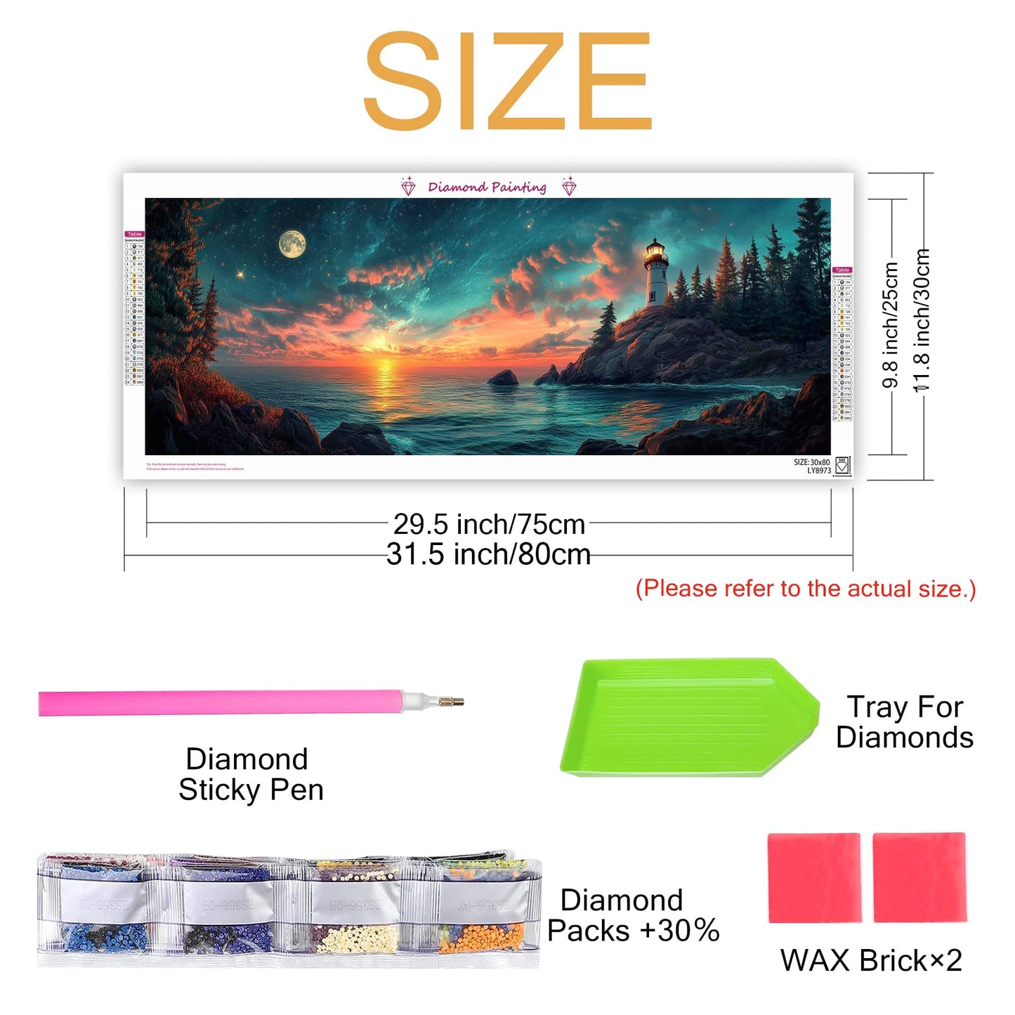 Zariocy 2 Pack Large Diamond Art Kits for Adults Lighthouse, DIY Diamond Painting Art Landscape Round Full Drill Crystal Diamond Embroidery Paintings Arts Craft for Home Wall Decor 31.5x11.81 inch
