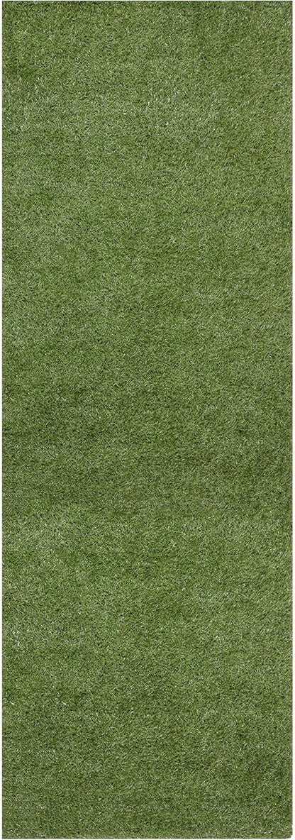 Waterproof Easy-Clean Solid Grass Design Indoor/Outdoor Rug, 2'7'' x 4', Green Runner