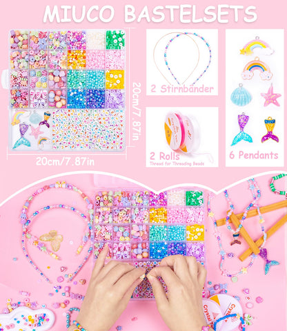 MiuCo Bracelet Making Kit for Kids Girls - Cute Beads for Jewelry Making Kit with Charms - Arts and Crafts for Make Necklaces - Birthday Gifts for Girls Ages 5 6 7 8 9 10 (Kids' Jewelry Making Kits)