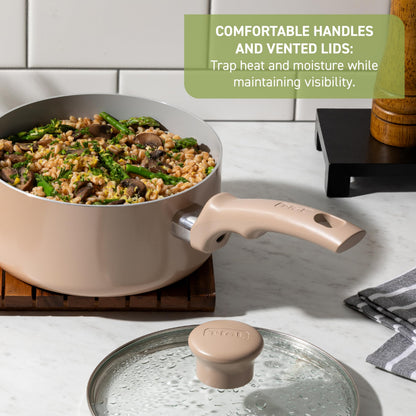 T-Fal Refresh Ceramic Nonstick Frying Pan 2-Pc Set, 8" & 10", Oven Broiler Safe up to 350°F Cookware, Ceramic Frying Pan Skillet, Pots & Pans, Grey