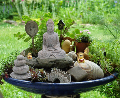 Meditation Zen Garden Accessories - Miniature Buddha Fairy Garden Kit Micro landscape Terrarium Kit DIY Japanese Mini Zen Garden Decor Chinese Potted Plant Culture Bonsai Decoration Bridge Pagoda