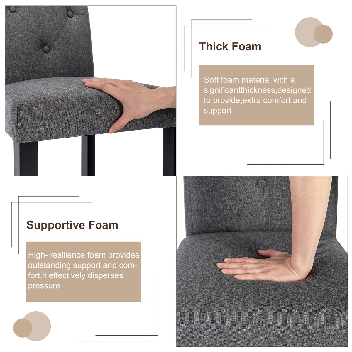 VECELO Upholstered Dining Chairs Set of 6, Modern Fabric and Solid Wood Legs &High Back for Kitchen/Living Room- Dark Gray
